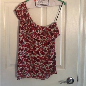 One shoulder tank top with floral print